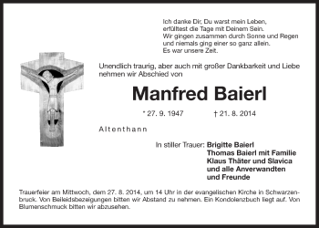 Traueranzeige von Manfred Baierl von Der Bote