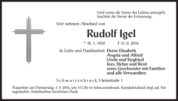 Traueranzeige von Rudolf Igel von Der Bote