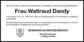 Traueranzeige von Waltraud Dandy von Der Bote