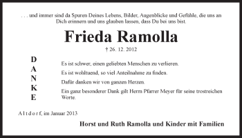Traueranzeige von Frieda Ramolla von Der Bote