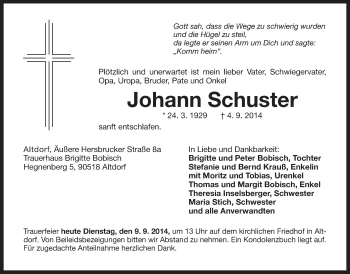 Traueranzeige von Johann Schuster von Der Bote