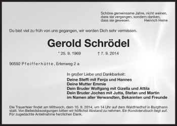 Traueranzeige von Gerold Schrödel von Der Bote