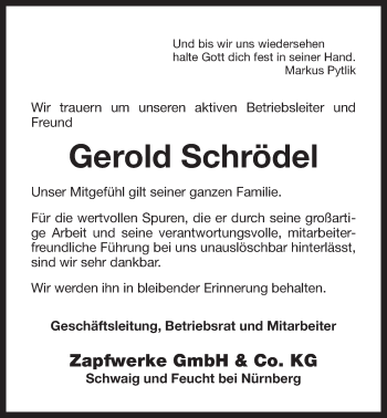 Traueranzeige von Gerold Schrödel von Der Bote