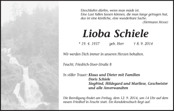 Traueranzeige von Lioba Schiele von Der Bote