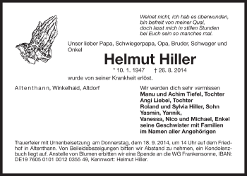 Traueranzeige von Helmut Hiller von Der Bote