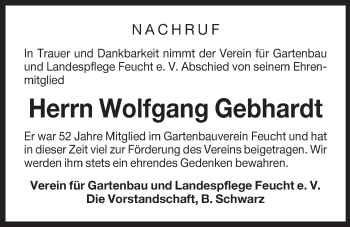 Traueranzeige von Wolfgang Gebhardt von Der Bote