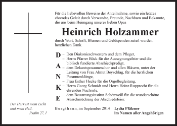 Traueranzeige von Heinrich Holzammer von Der Bote