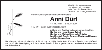 Traueranzeige von Anni Dürl von Der Bote