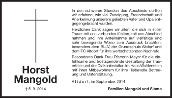 Traueranzeige von Horst Mangold von Der Bote