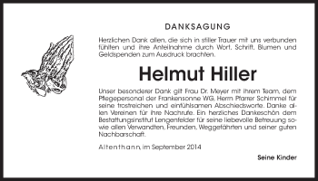 Traueranzeige von Helmut Hiller von Der Bote
