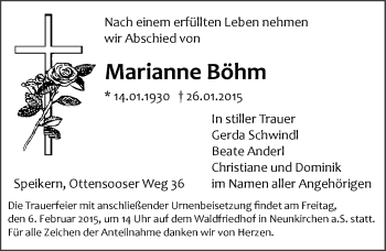 Traueranzeige von Marianne Böhm von Pegnitz-Zeitung