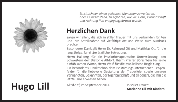 Traueranzeige von Hugo Lill von Der Bote