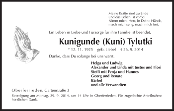 Traueranzeige von Kunigunde Tylutki von Der Bote