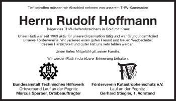 Traueranzeige von Rudolf Hoffmann von Pegnitz-Zeitung