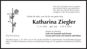 Traueranzeige von Katharina Ziegler von Der Bote