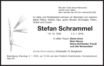 Traueranzeige von Stefan Schrammel von Der Bote