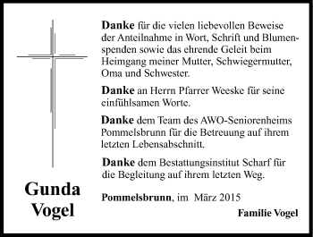 Traueranzeige von Gunda Vogel von Hersbrucker Zeitung