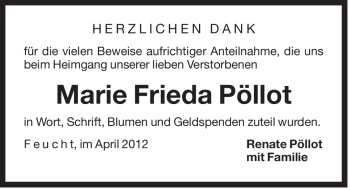 Traueranzeige von Marie Frieda Pöllot von Der Bote