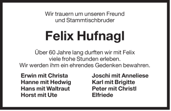 Traueranzeige von Felix Hufnagl von Der Bote