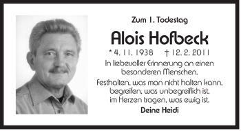 Traueranzeige von Alois Hofbeck von Der Bote