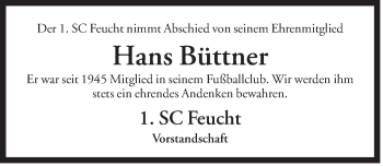 Traueranzeige von Hans Büttner von Der Bote