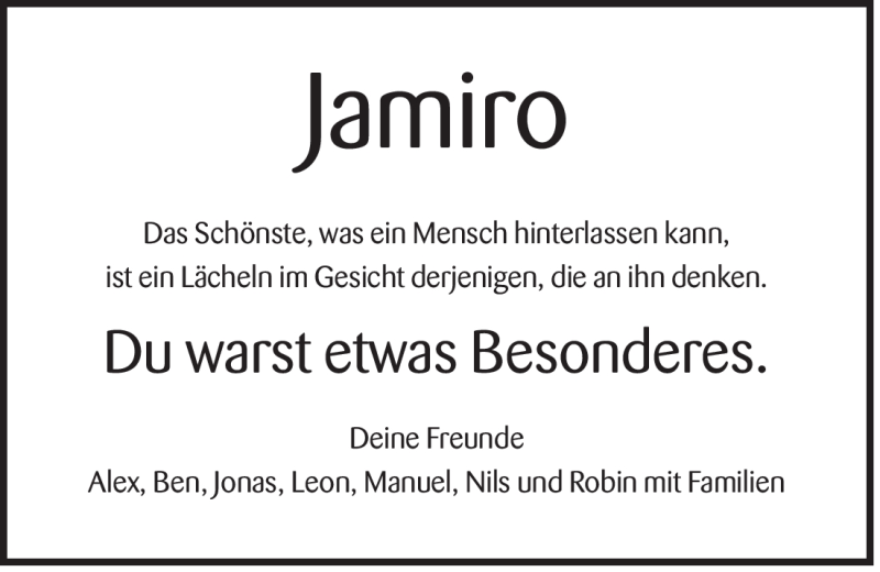  Traueranzeige für Jamiro Kempe vom 10.03.2012 aus Der Bote