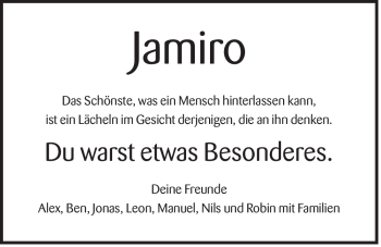 Traueranzeige von Jamiro Kempe von Der Bote