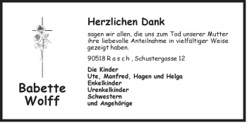 Traueranzeige von Babette Wolff von Der Bote