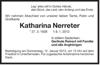 Traueranzeige von Katharina Nerreter von Der Bote