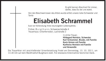 Traueranzeige von Elisabeth Schrammel von Der Bote