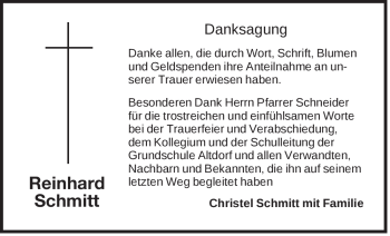 Traueranzeige von Reinhard Schmitt von Der Bote