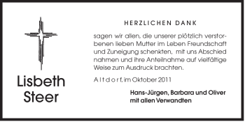 Traueranzeige von Lisbeth Steer von Der Bote