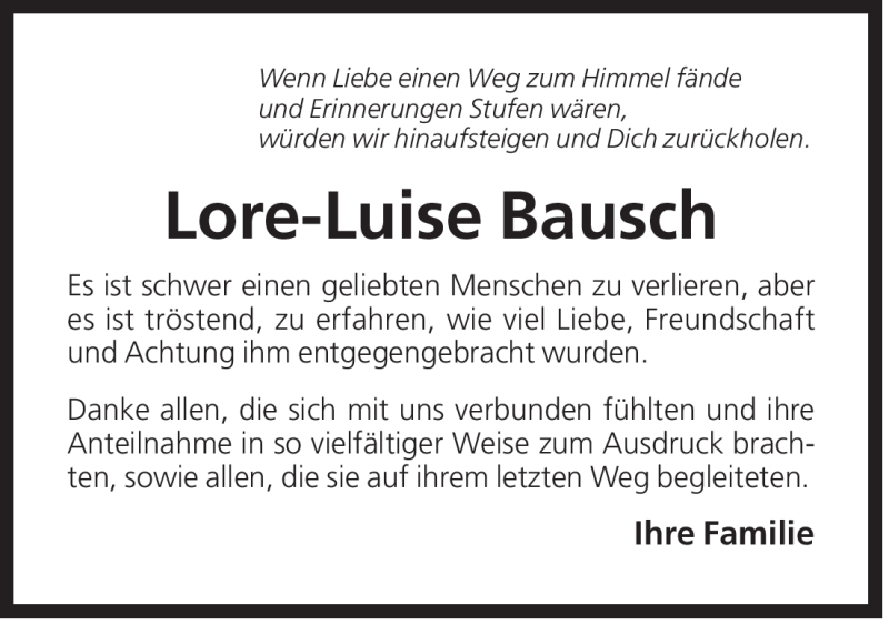 Traueranzeige für Lore-Luise Bausch vom 29.10.2011 aus Der Bote
