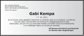 Traueranzeige von Gabi Kempa von Der Bote