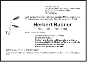 Traueranzeige von Herbert Rubner von Der Bote