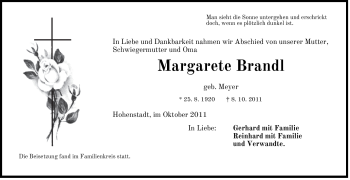 Traueranzeige von Margarete Brandl von Der Bote