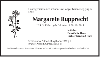 Traueranzeige von Margarete Rupprecht von Der Bote