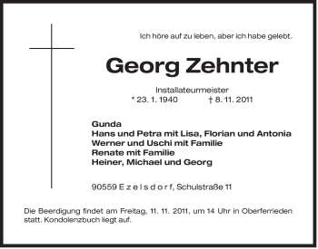 Traueranzeige von Georg Zehnter von Der Bote