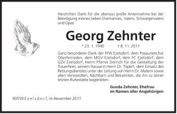 Traueranzeige von Georg Zehnter von Der Bote