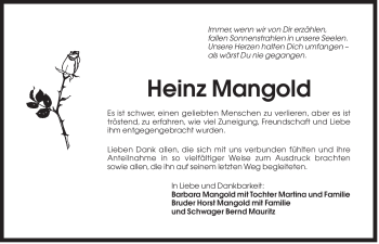 Traueranzeige von Heinz Mangold von Der Bote
