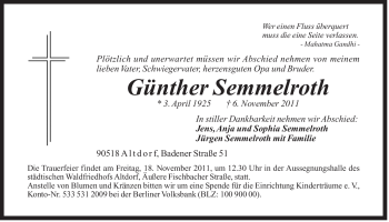 Traueranzeige von Günther Semmelroth von Der Bote