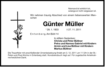 Traueranzeige von Günter Müller von Der Bote