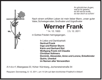 Traueranzeige von Werner Frank von Der Bote