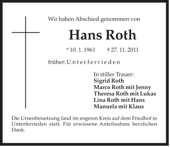 Traueranzeige von Hans Roth von Der Bote
