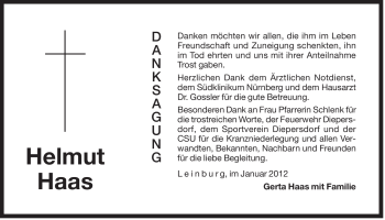 Traueranzeige von Helmut Haas von Der Bote