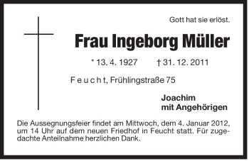 Traueranzeige von Ingeborg Müller von Der Bote