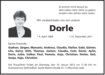 Traueranzeige von Dorle  von Der Bote