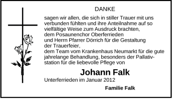 Traueranzeige von Johann Falk von Der Bote
