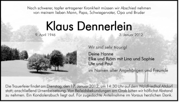 Traueranzeige von Klaus Dennerlein von Der Bote
