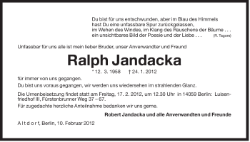 Traueranzeige von Ralph Jandacka von Der Bote